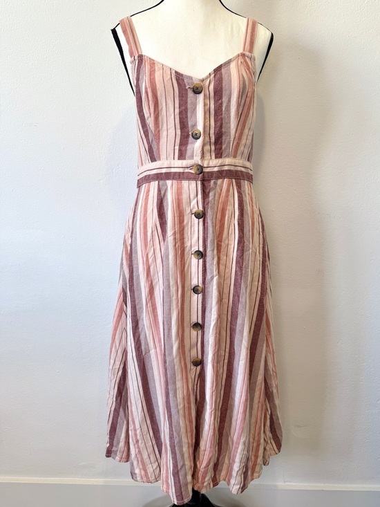 a.n.a Dresses & Skirts - ANA Striped Midi Dress Small Pink Purple Button Front Tie Back Sundress A-Line